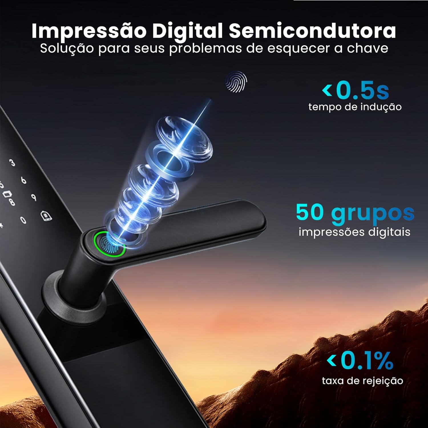 Fechadura Digital Biométrica Eletrônica Inteligente Touch, Smart Key Pro, Biometria, Senha, Teclado Numérico - HZ-D4 - Imagem 5